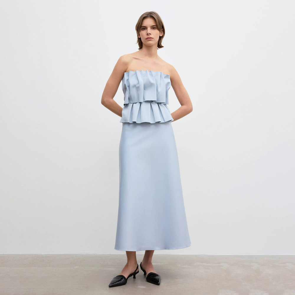 ZARA French Spliced Pleated Strapless Long Evening Dress